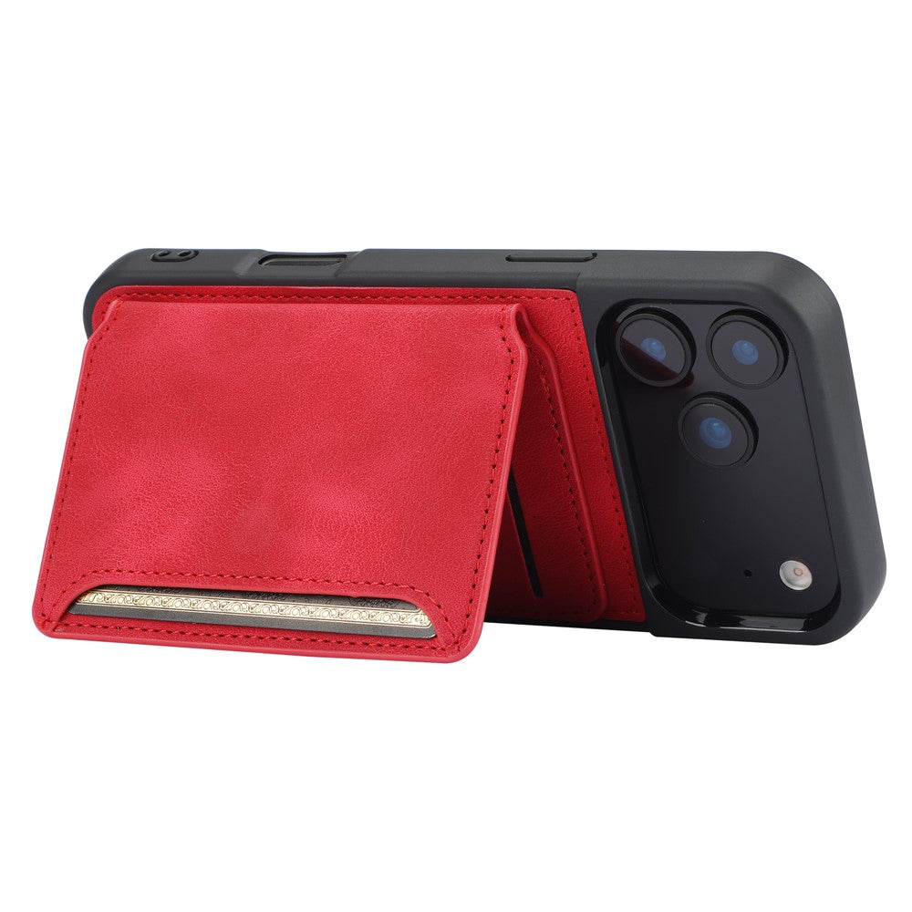 For iPhone 17 Pro Max Case Wallet Card Slot TPU + PU Leather Back Phone Cover - Red