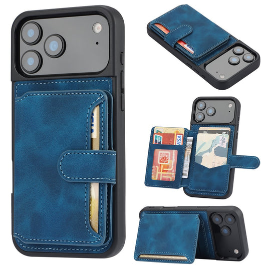 For iPhone 17 Pro Max Case Wallet Card Slot TPU + PU Leather Back Phone Cover - Blue
