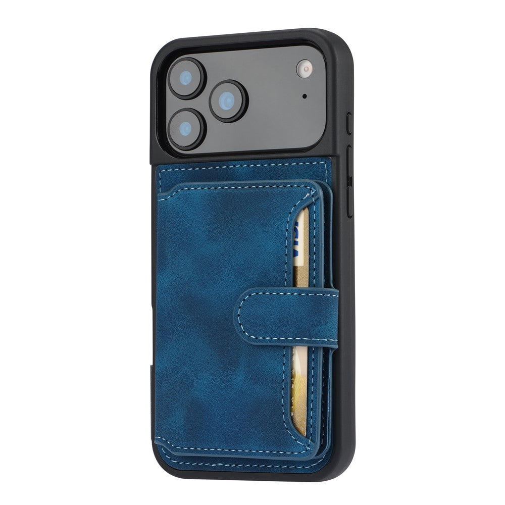 For iPhone 17 Pro Max Case Wallet Card Slot TPU + PU Leather Back Phone Cover - Blue