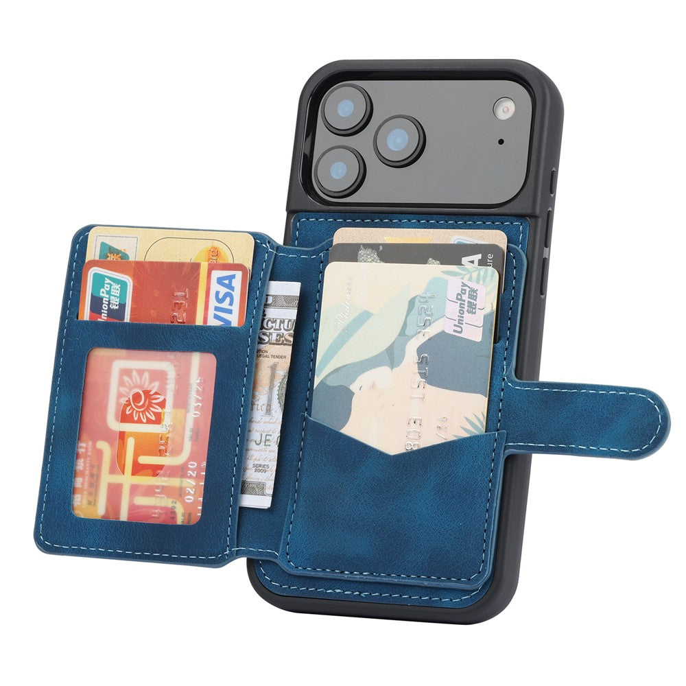 For iPhone 17 Pro Max Case Wallet Card Slot TPU + PU Leather Back Phone Cover - Blue