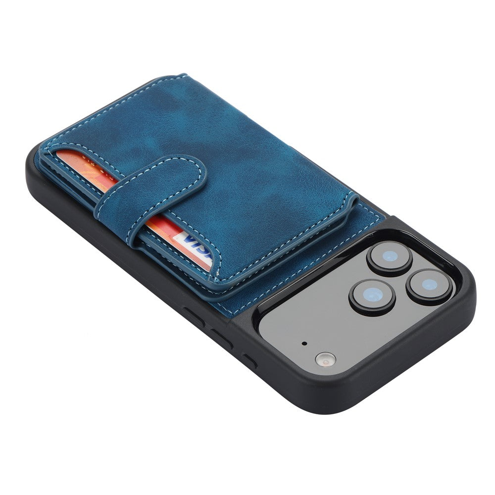 For iPhone 17 Pro Max Case Wallet Card Slot TPU + PU Leather Back Phone Cover - Blue