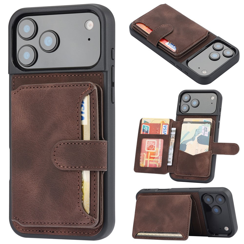 For iPhone 17 Pro Max Case Wallet Card Slot TPU + PU Leather Back Phone Cover - Coffee