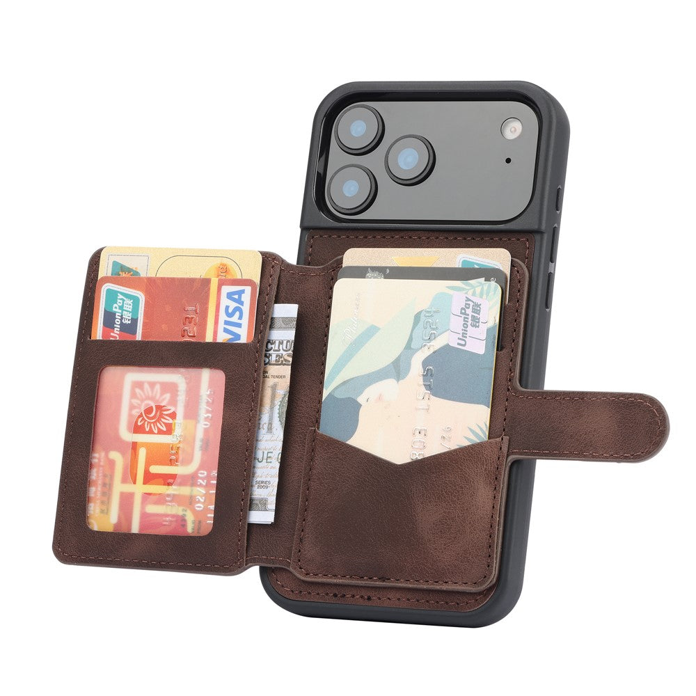 For iPhone 17 Pro Max Case Wallet Card Slot TPU + PU Leather Back Phone Cover - Coffee
