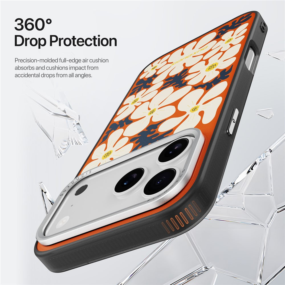 DUX DUCIS Moro Series For iPhone 17 Pro Max Case Compatible with MagSafe UV Pattern Leather + PC + TPU Phone Cover - Orange