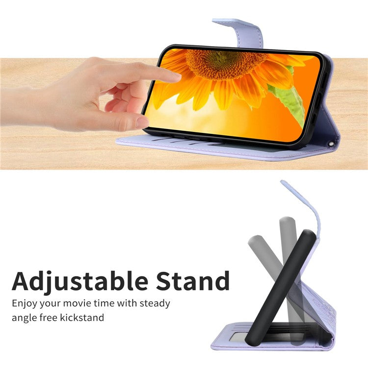 Anti-scratch Skin-touch Phone Case For OnePlus 10T 5G / Ace Pro 5G HT04 Imprinted Sunflower PU Leather Wallet Stand Cover with Shoulder Strap - Light Purple