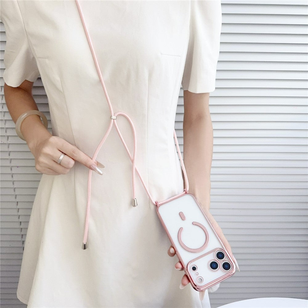 For iPhone 17 Pro Max Case Compatible with MagSafe Electroplating TPU Phone Cover with Long Lanyard - Blue