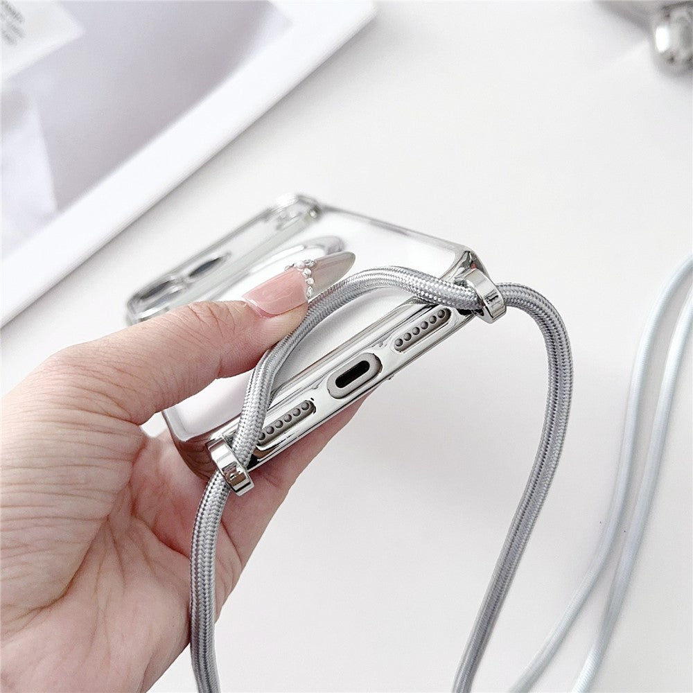 For iPhone 17 Pro Max Case Compatible with MagSafe Electroplating TPU Phone Cover with Long Lanyard - Silver