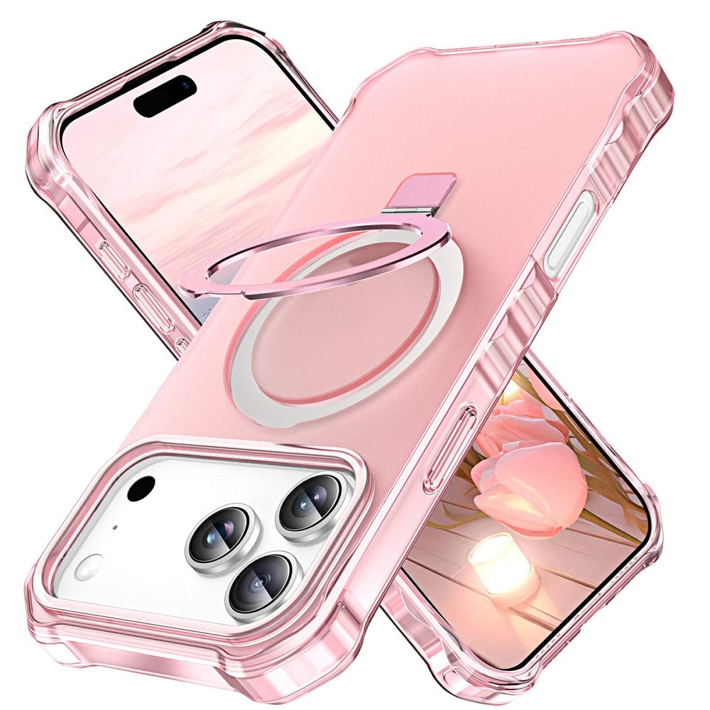 For iPhone 17 Pro Max Case Compatible with MagSafe Matte Kickstand Hybrid Phone Cover Small Wavy Edge - Pink