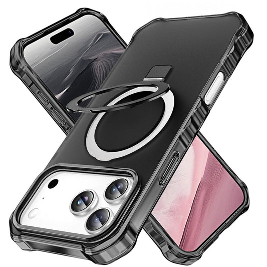 For iPhone 17 Pro Max Case Compatible with MagSafe Matte Kickstand Hybrid Phone Cover Small Wavy Edge - Black