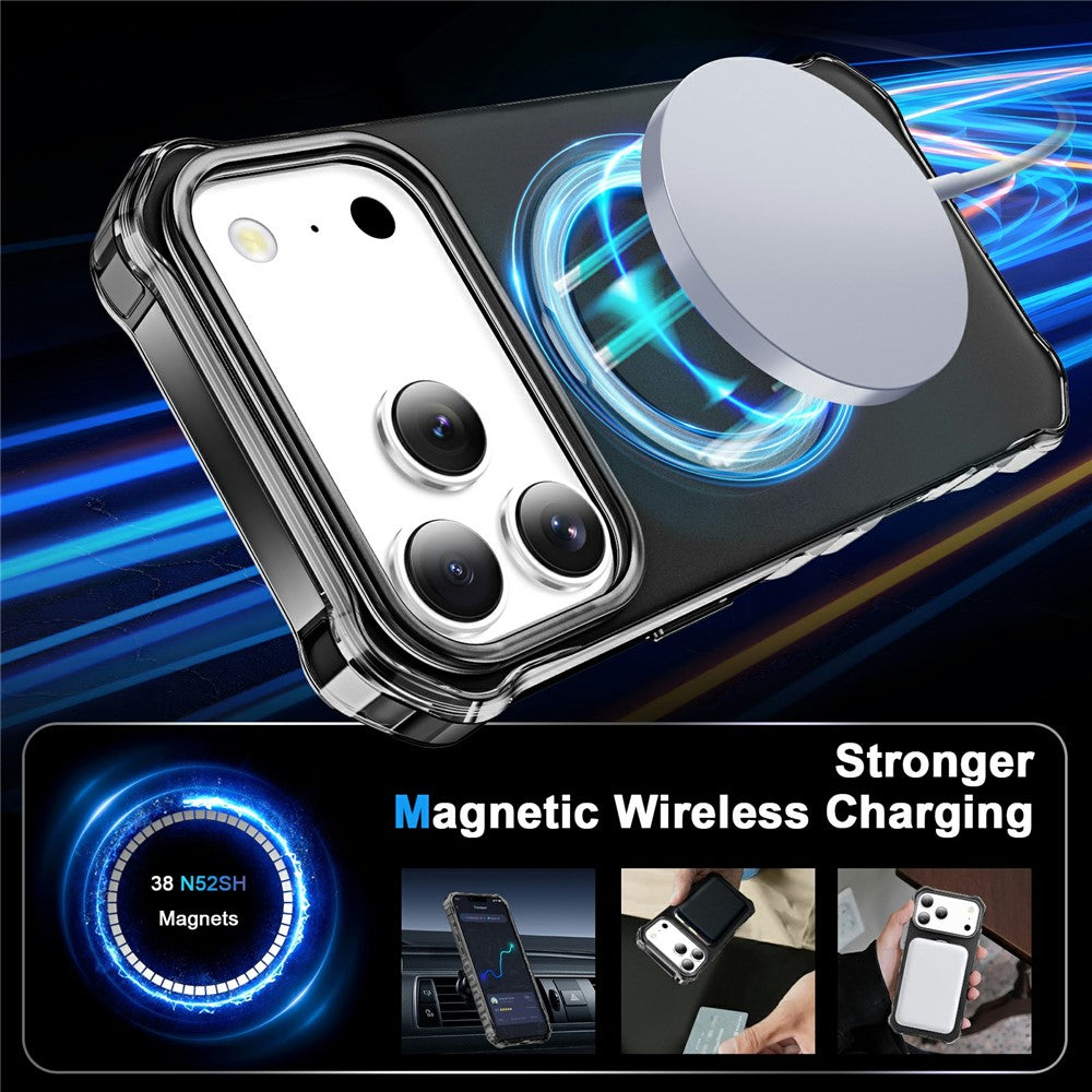 For iPhone 17 Pro Max Case Compatible with MagSafe Matte Kickstand Hybrid Phone Cover Small Wavy Edge - Black