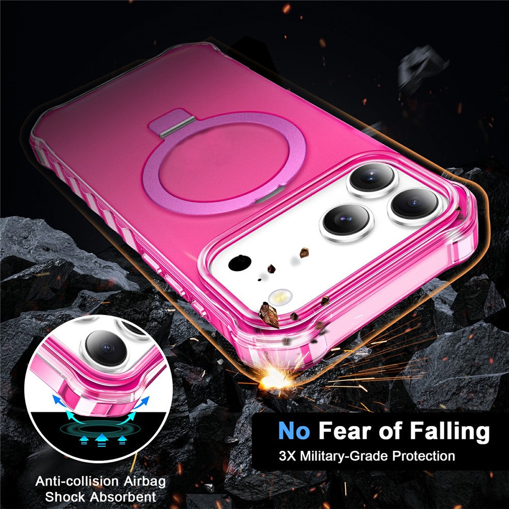 For iPhone 17 Pro Max Case Compatible with MagSafe Matte Kickstand Hybrid Phone Cover Small Wavy Edge - Rose