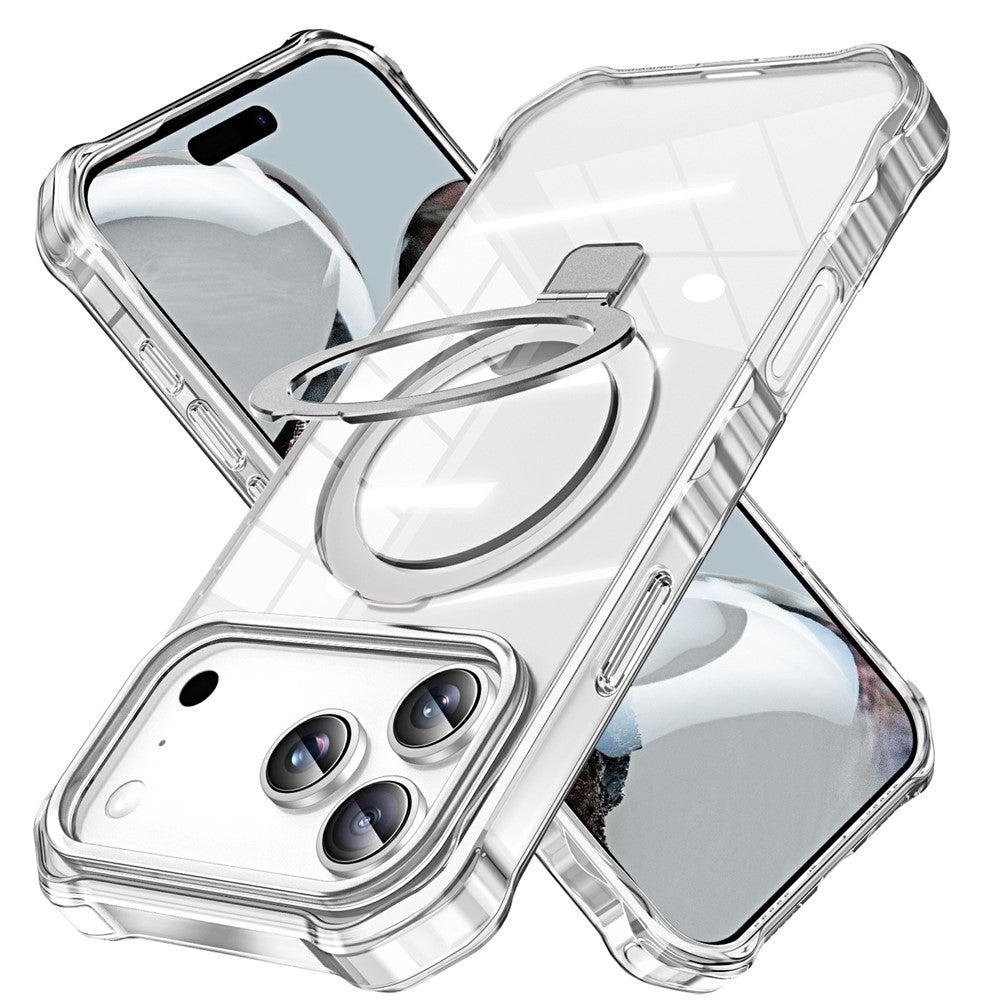 For iPhone 17 Pro Max Case Compatible with MagSafe Matte Kickstand Hybrid Phone Cover Small Wavy Edge - Transparent