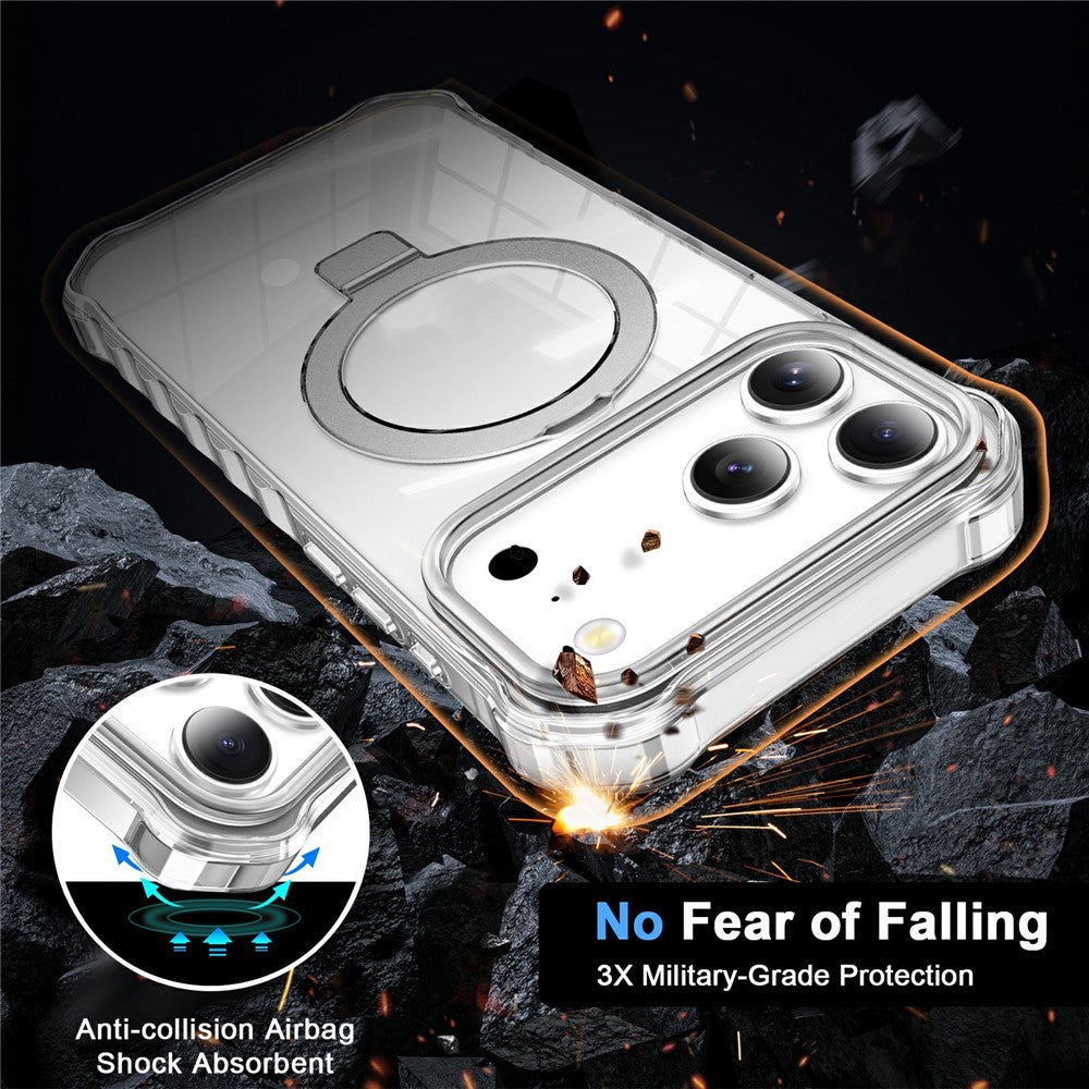 For iPhone 17 Pro Max Case Compatible with MagSafe Matte Kickstand Hybrid Phone Cover Small Wavy Edge - Transparent