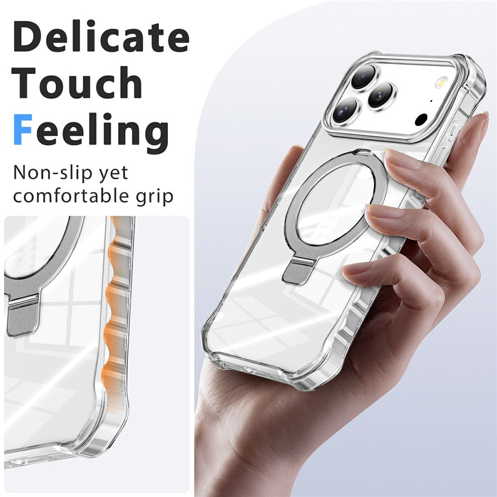 For iPhone 17 Pro Max Case Compatible with MagSafe Matte Kickstand Hybrid Phone Cover Small Wavy Edge - Transparent