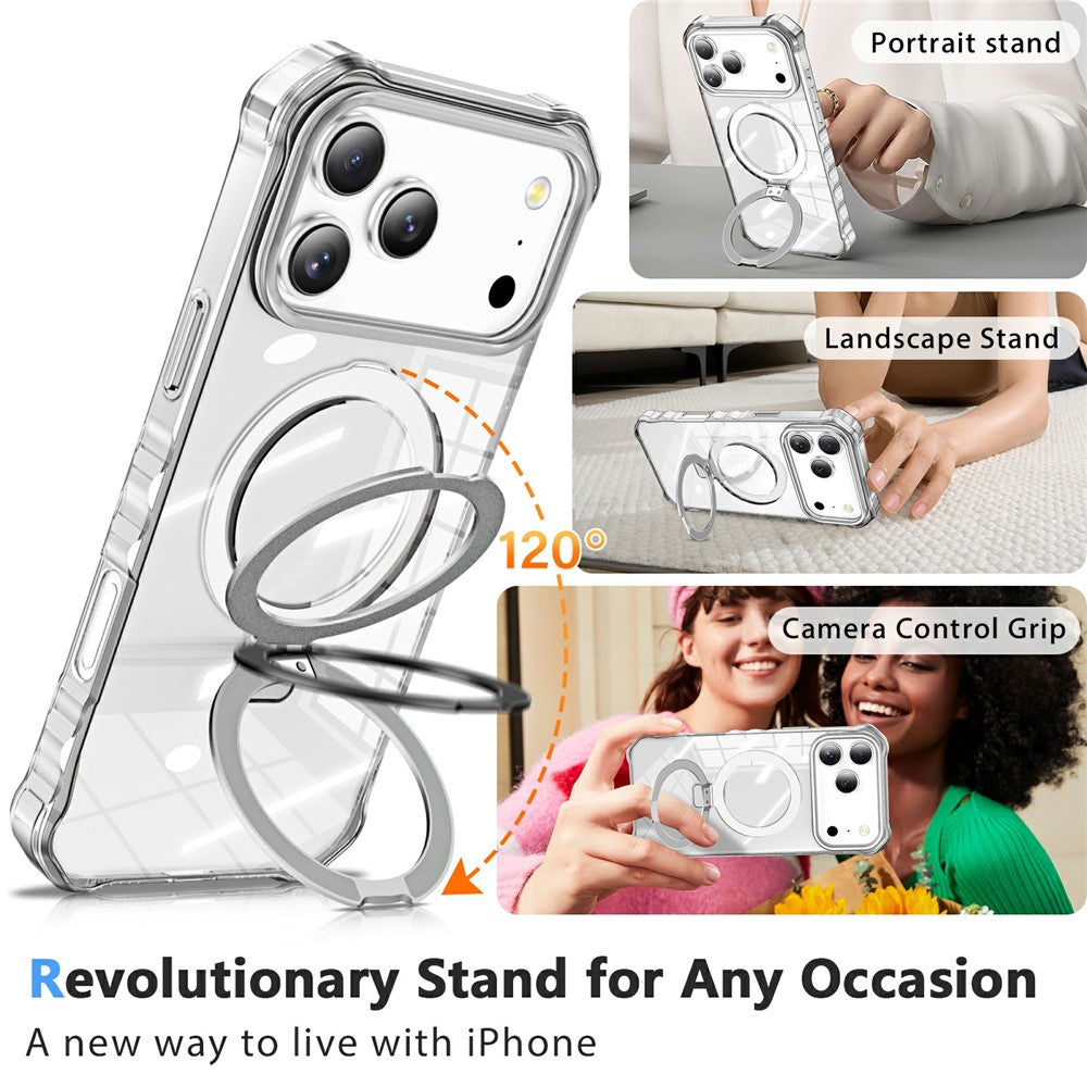 For iPhone 17 Pro Max Case Compatible with MagSafe Matte Kickstand Hybrid Phone Cover Small Wavy Edge - Transparent