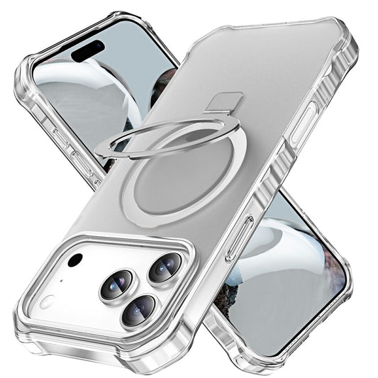 For iPhone 17 Pro Max Case Compatible with MagSafe Matte Kickstand Hybrid Phone Cover Small Wavy Edge - Grey