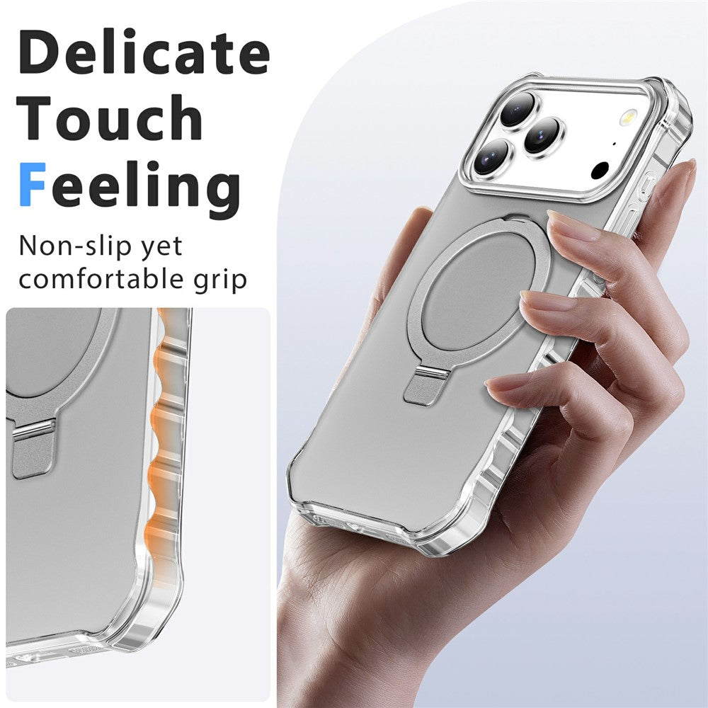 For iPhone 17 Pro Max Case Compatible with MagSafe Matte Kickstand Hybrid Phone Cover Small Wavy Edge - Grey