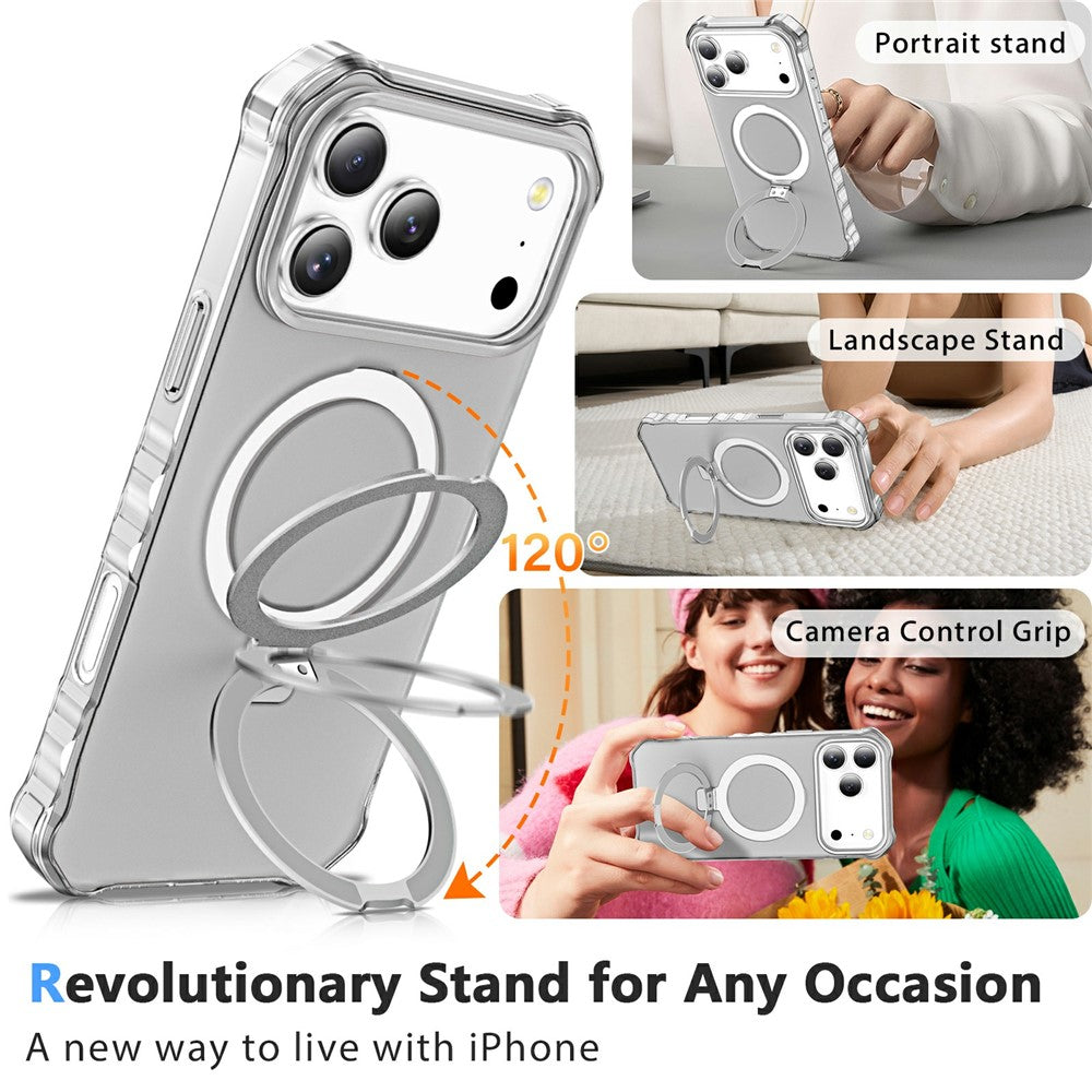 For iPhone 17 Pro Max Case Compatible with MagSafe Matte Kickstand Hybrid Phone Cover Small Wavy Edge - Grey