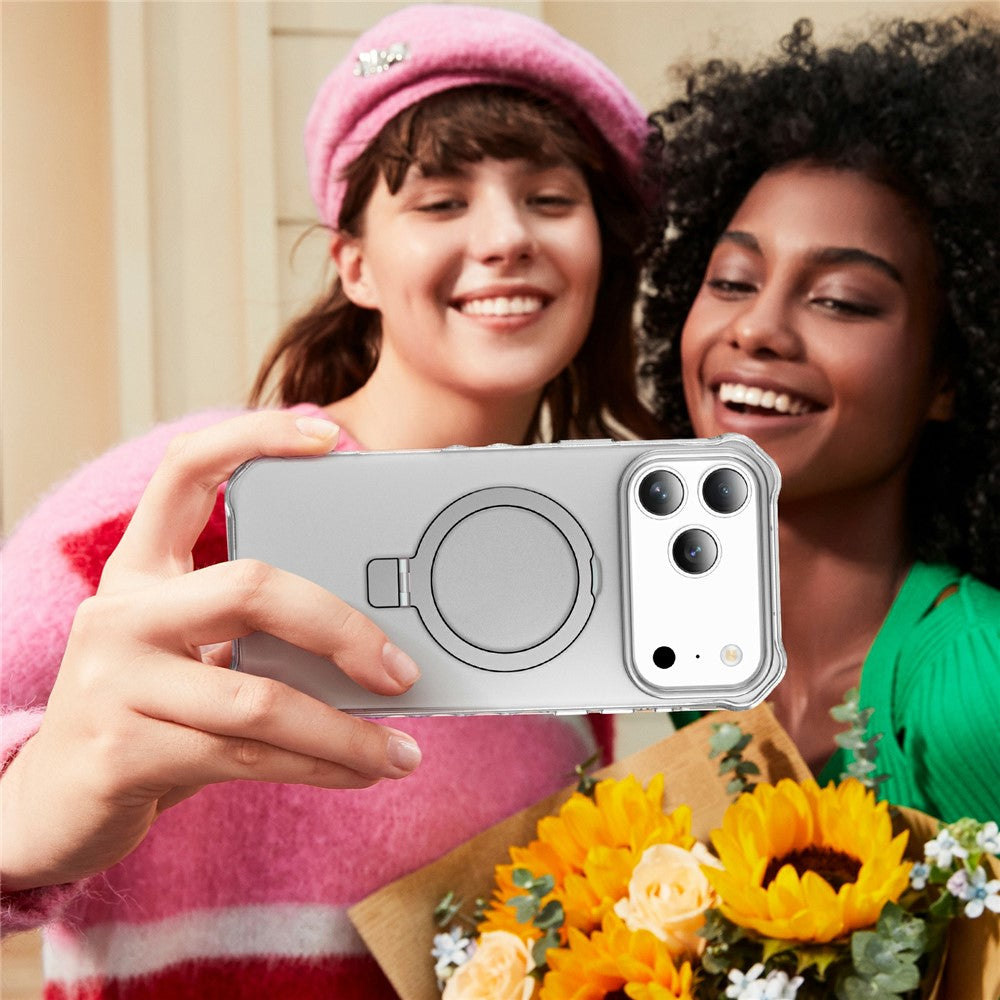 For iPhone 17 Pro Max Case Compatible with MagSafe Matte Kickstand Hybrid Phone Cover Small Wavy Edge - Grey