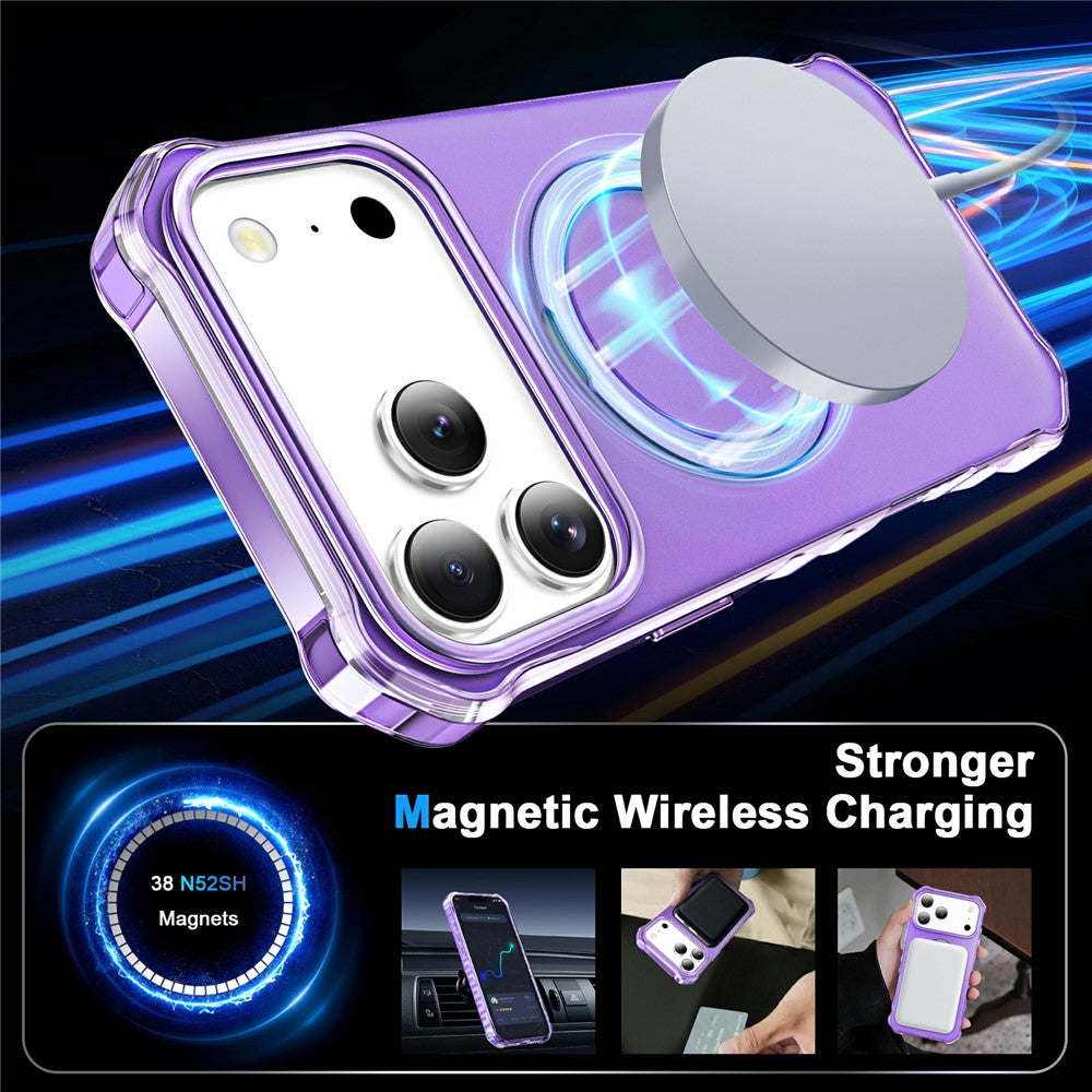 For iPhone 17 Pro Max Case Compatible with MagSafe Matte Kickstand Hybrid Phone Cover Small Wavy Edge - Purple