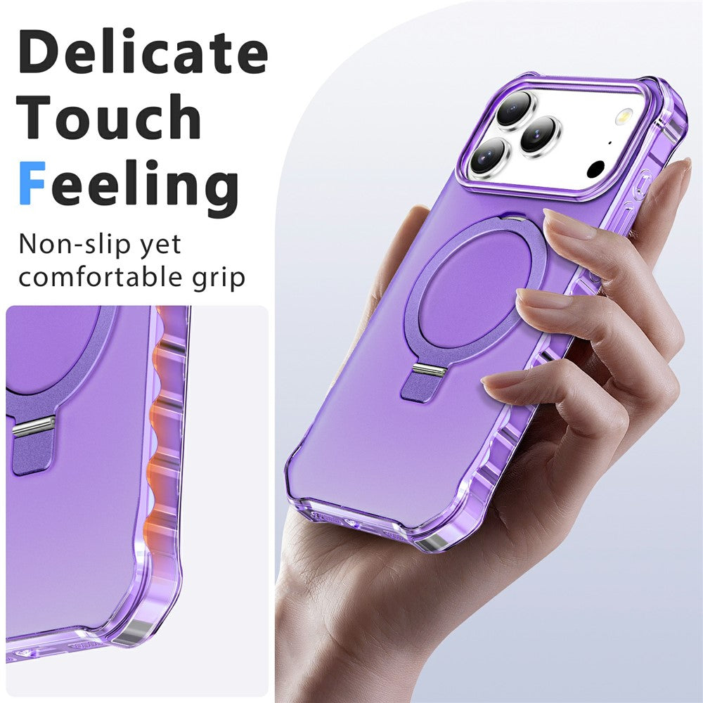 For iPhone 17 Pro Max Case Compatible with MagSafe Matte Kickstand Hybrid Phone Cover Small Wavy Edge - Purple