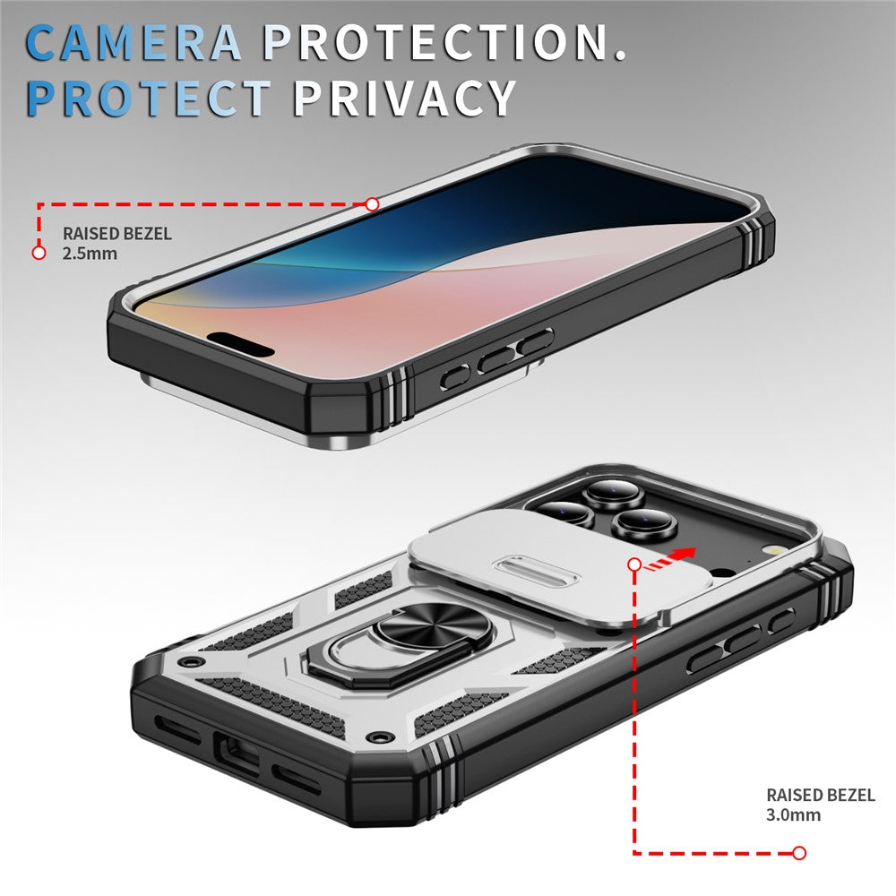 For iPhone 17 Pro Max Case TPU + PC Slide Camshield Kickstand Phone Cover - White