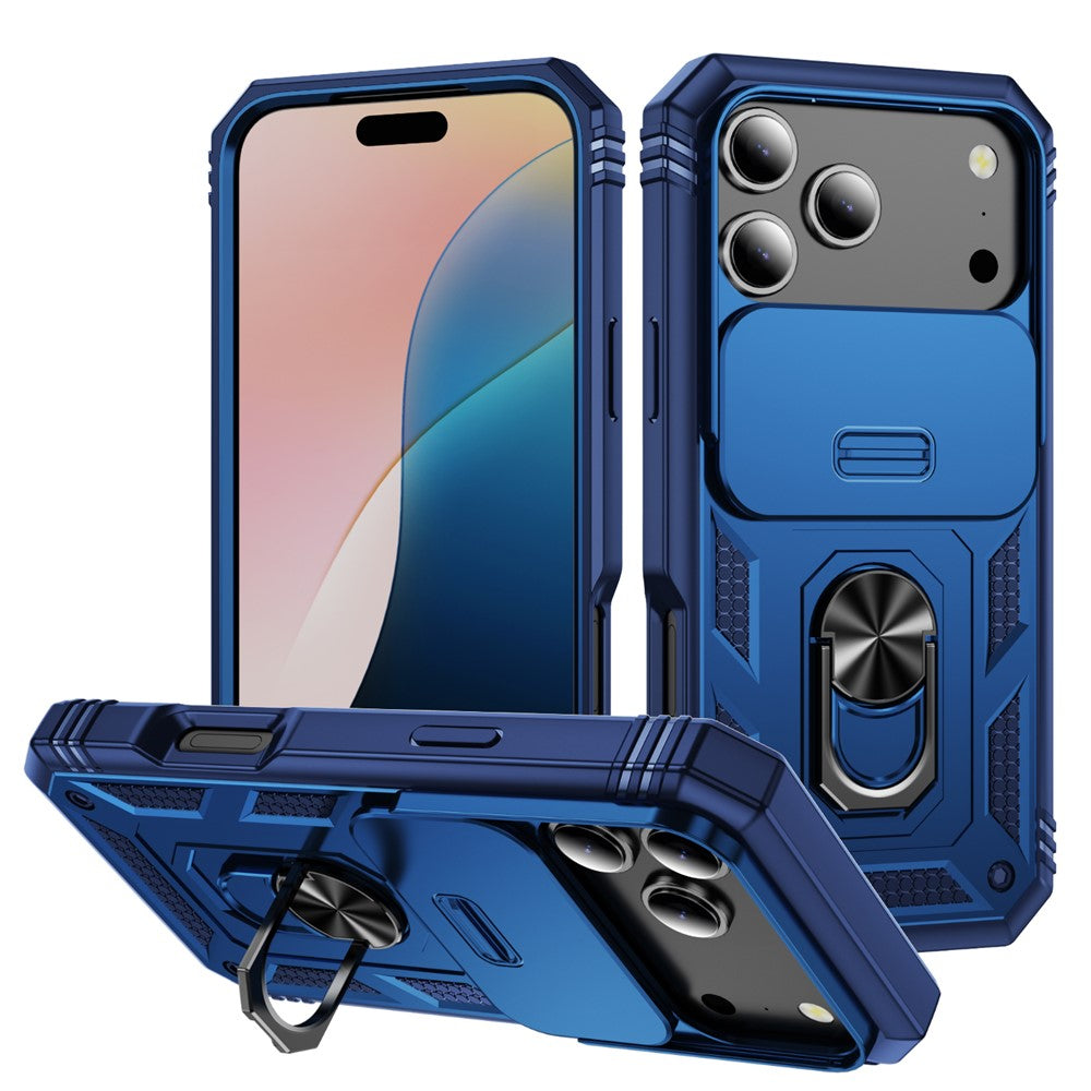 For iPhone 17 Pro Max Case TPU + PC Slide Camshield Kickstand Phone Cover - Blue