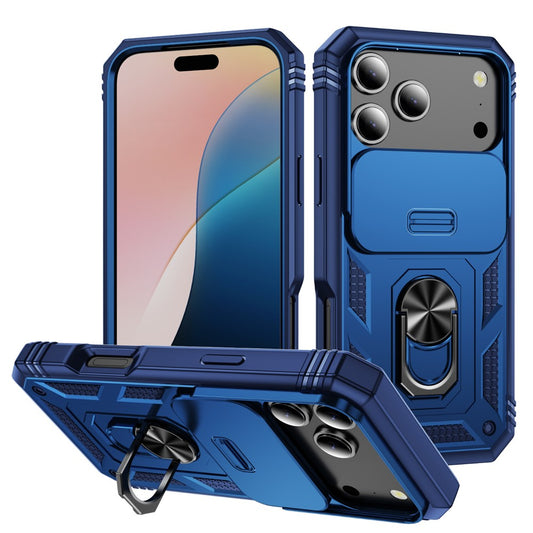 For iPhone 17 Pro Max Case TPU + PC Slide Camshield Kickstand Phone Cover - Blue