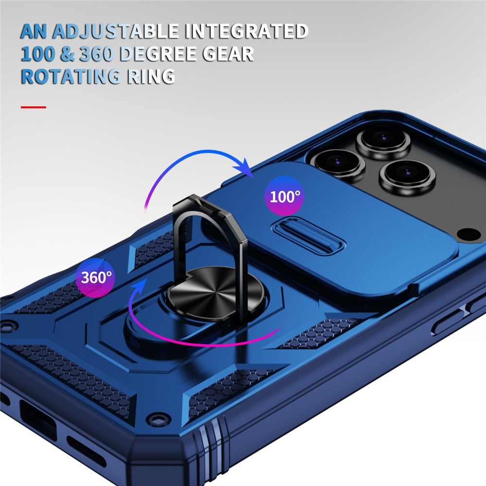 For iPhone 17 Pro Max Case TPU + PC Slide Camshield Kickstand Phone Cover - Blue