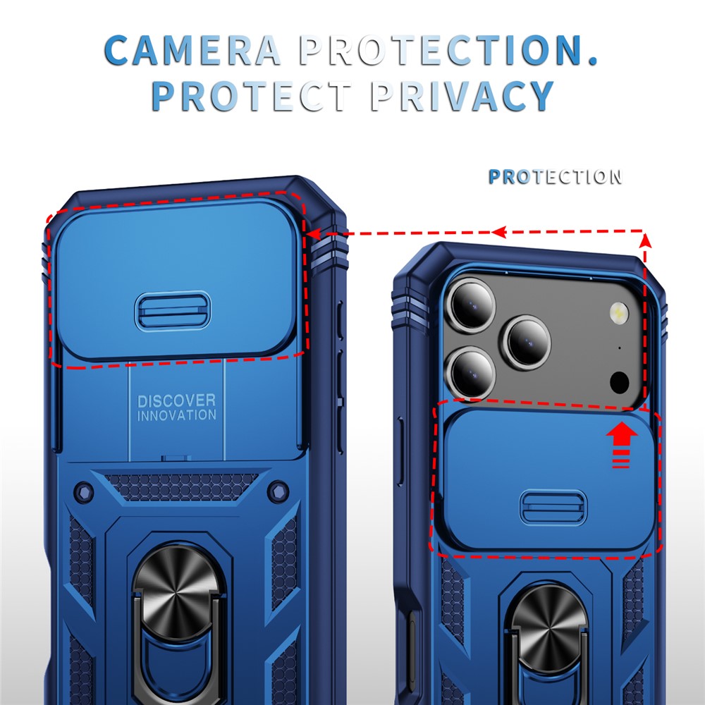 For iPhone 17 Pro Max Case TPU + PC Slide Camshield Kickstand Phone Cover - Blue
