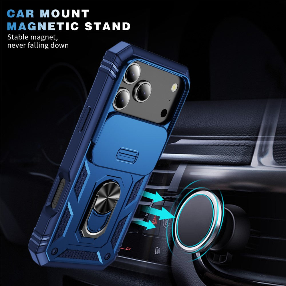 For iPhone 17 Pro Max Case TPU + PC Slide Camshield Kickstand Phone Cover - Blue
