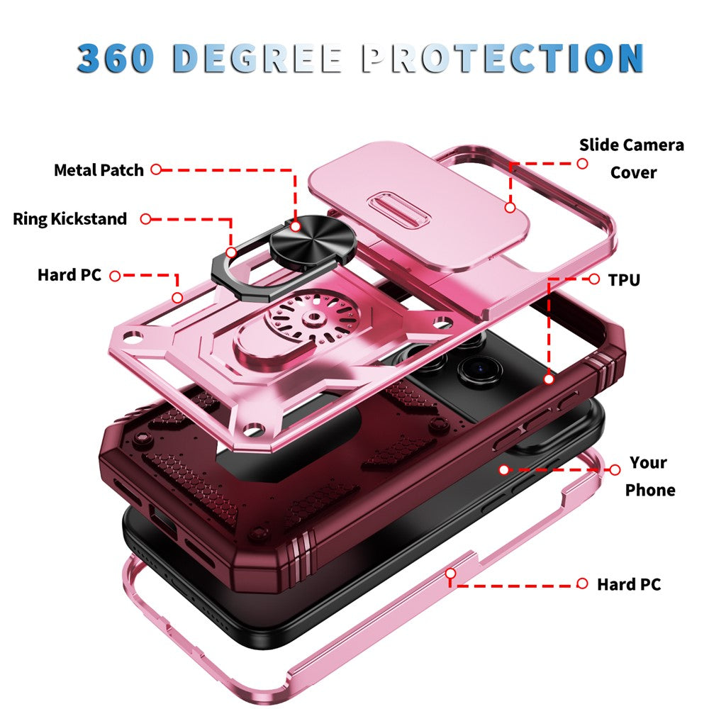 For iPhone 17 Pro Max Case TPU + PC Slide Camshield Kickstand Phone Cover - Dark Red