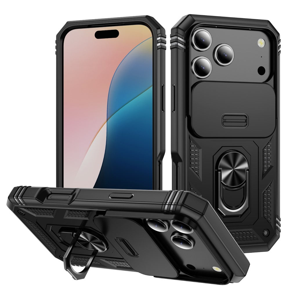 For iPhone 17 Pro Max Case TPU + PC Slide Camshield Kickstand Phone Cover - Black