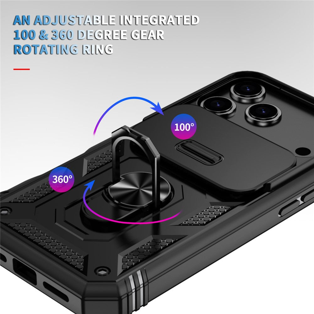 For iPhone 17 Pro Max Case TPU + PC Slide Camshield Kickstand Phone Cover - Black