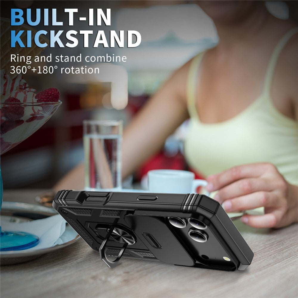 For iPhone 17 Pro Max Case TPU + PC Slide Camshield Kickstand Phone Cover - Black