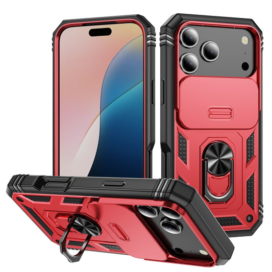 For iPhone 17 Pro Max Case TPU + PC Slide Camshield Kickstand Phone Cover - Red