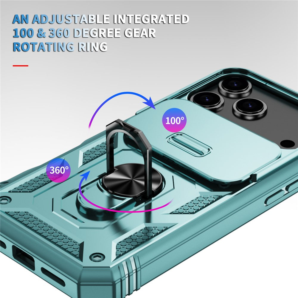 For iPhone 17 Pro Max Case TPU + PC Slide Camshield Kickstand Phone Cover - Green