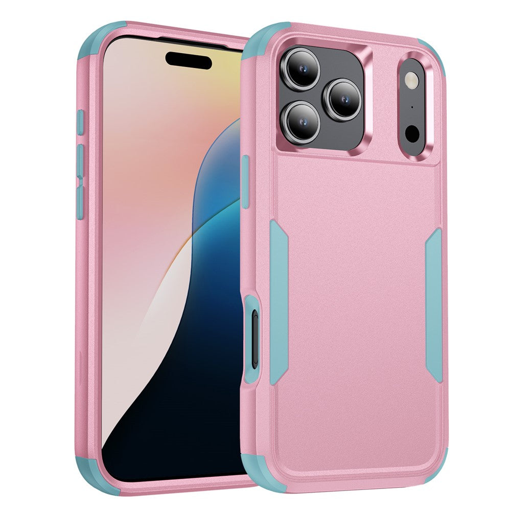 For iPhone 17 Pro Max Case 3 in 1 Shockproof TPU PC Phone Cover - Pink+Grey Green