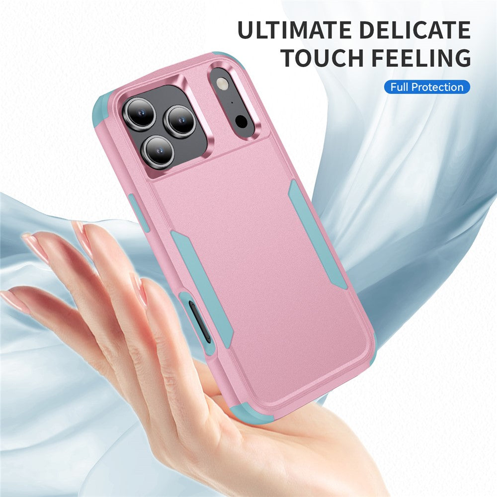 For iPhone 17 Pro Max Case 3 in 1 Shockproof TPU PC Phone Cover - Pink+Grey Green