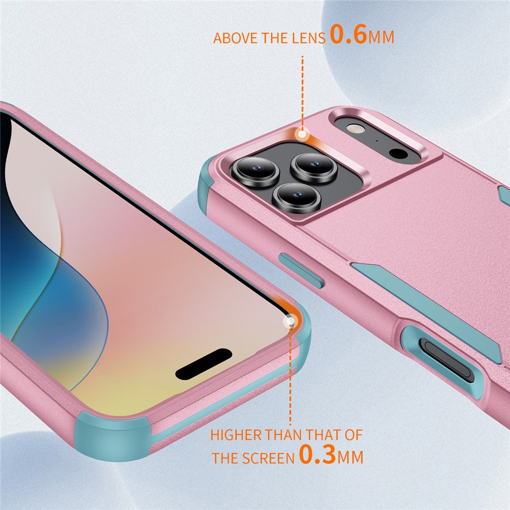 For iPhone 17 Pro Max Case 3 in 1 Shockproof TPU PC Phone Cover - Pink+Grey Green