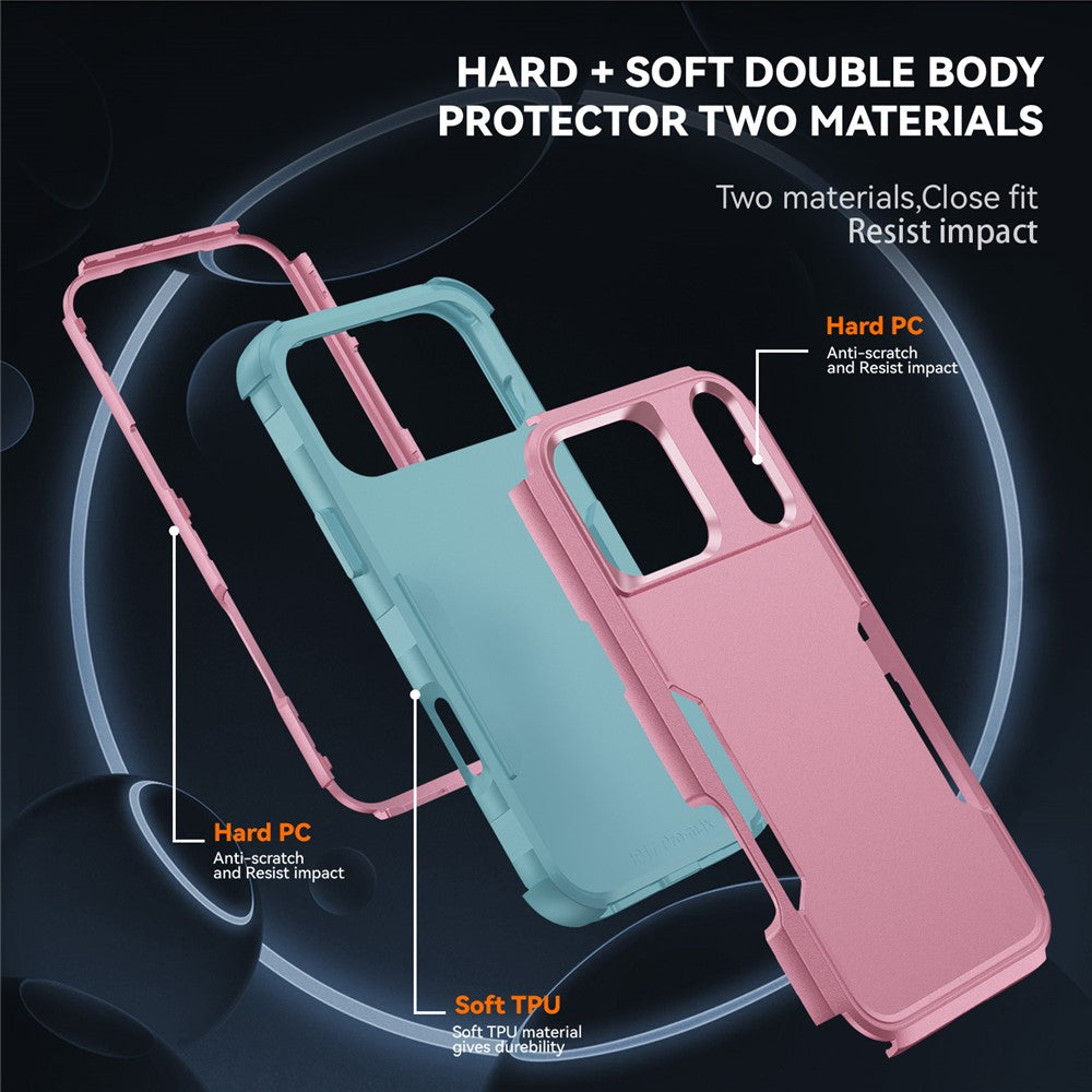 For iPhone 17 Pro Max Case 3 in 1 Shockproof TPU PC Phone Cover - Pink+Grey Green