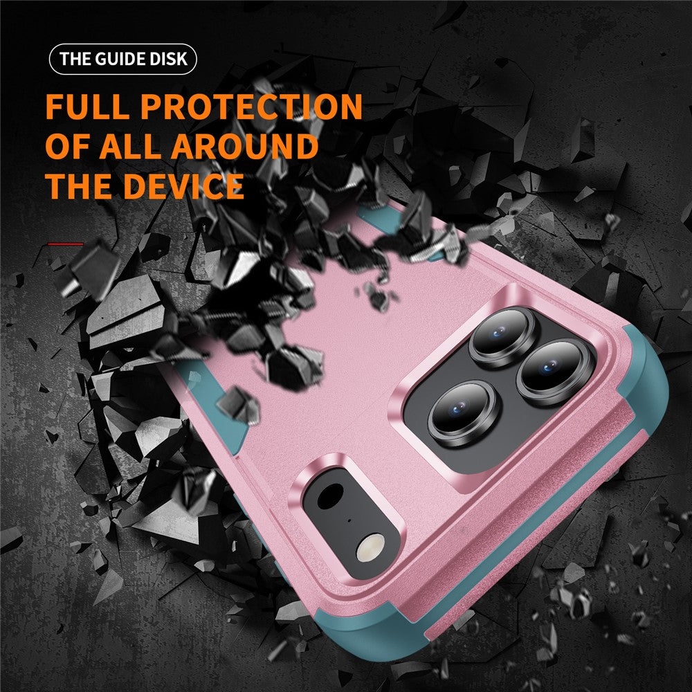 For iPhone 17 Pro Max Case 3 in 1 Shockproof TPU PC Phone Cover - Pink+Grey Green