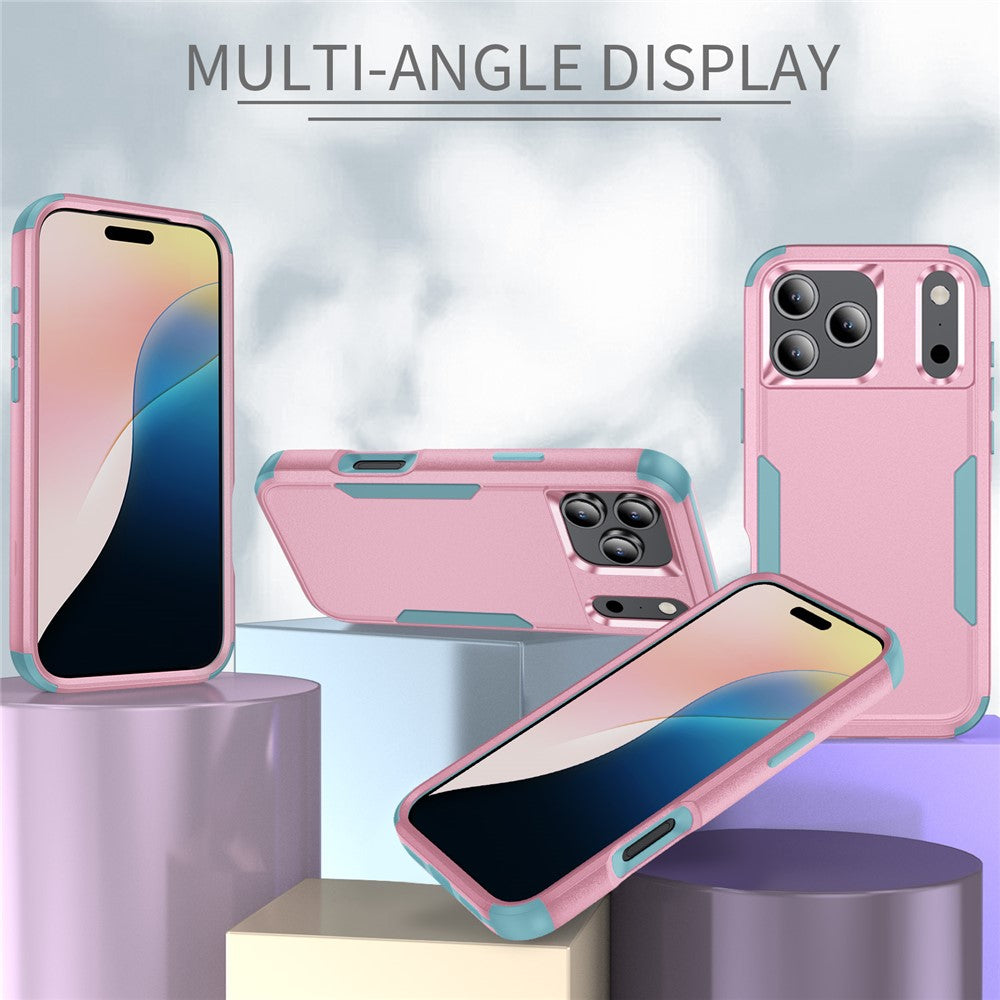 For iPhone 17 Pro Max Case 3 in 1 Shockproof TPU PC Phone Cover - Pink+Grey Green