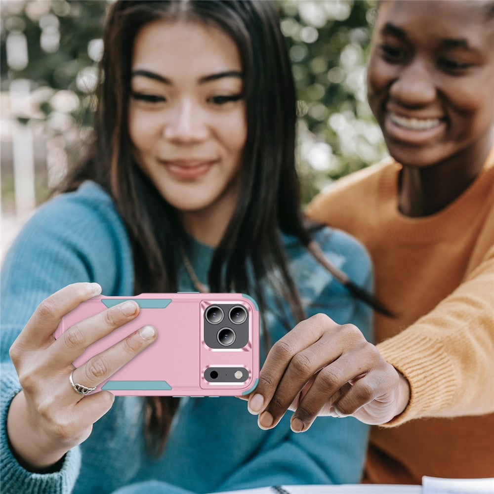 For iPhone 17 Pro Max Case 3 in 1 Shockproof TPU PC Phone Cover - Pink+Grey Green