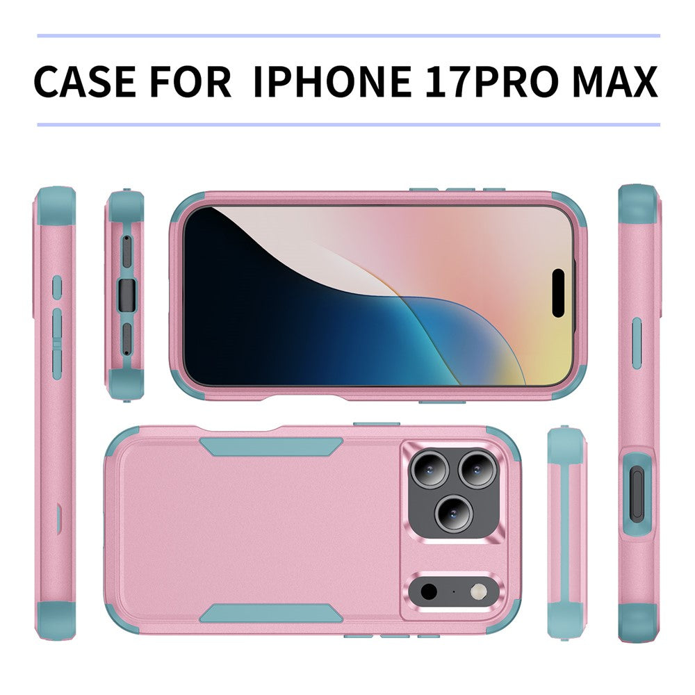 For iPhone 17 Pro Max Case 3 in 1 Shockproof TPU PC Phone Cover - Pink+Grey Green