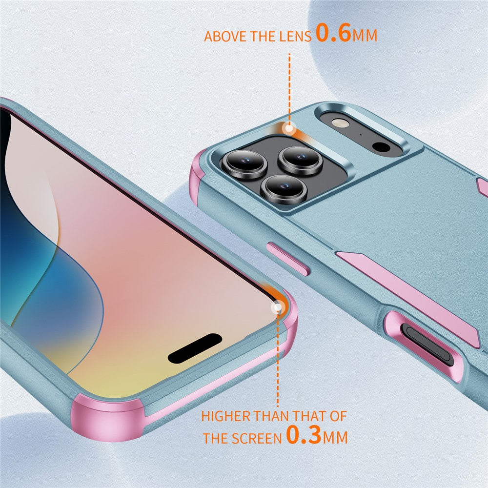 For iPhone 17 Pro Max Case 3 in 1 Shockproof TPU PC Phone Cover - Grey Green+Pink