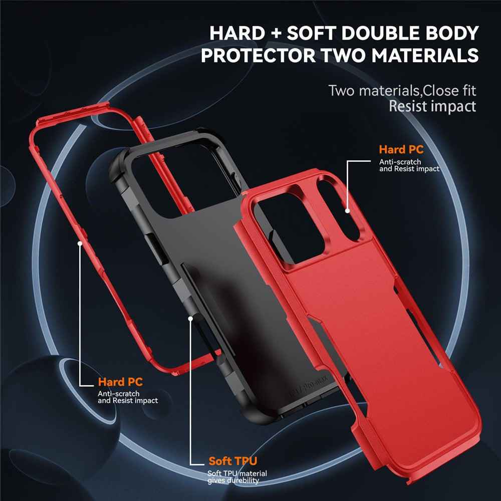 For iPhone 17 Pro Max Case 3 in 1 Shockproof TPU PC Phone Cover - Red+Black