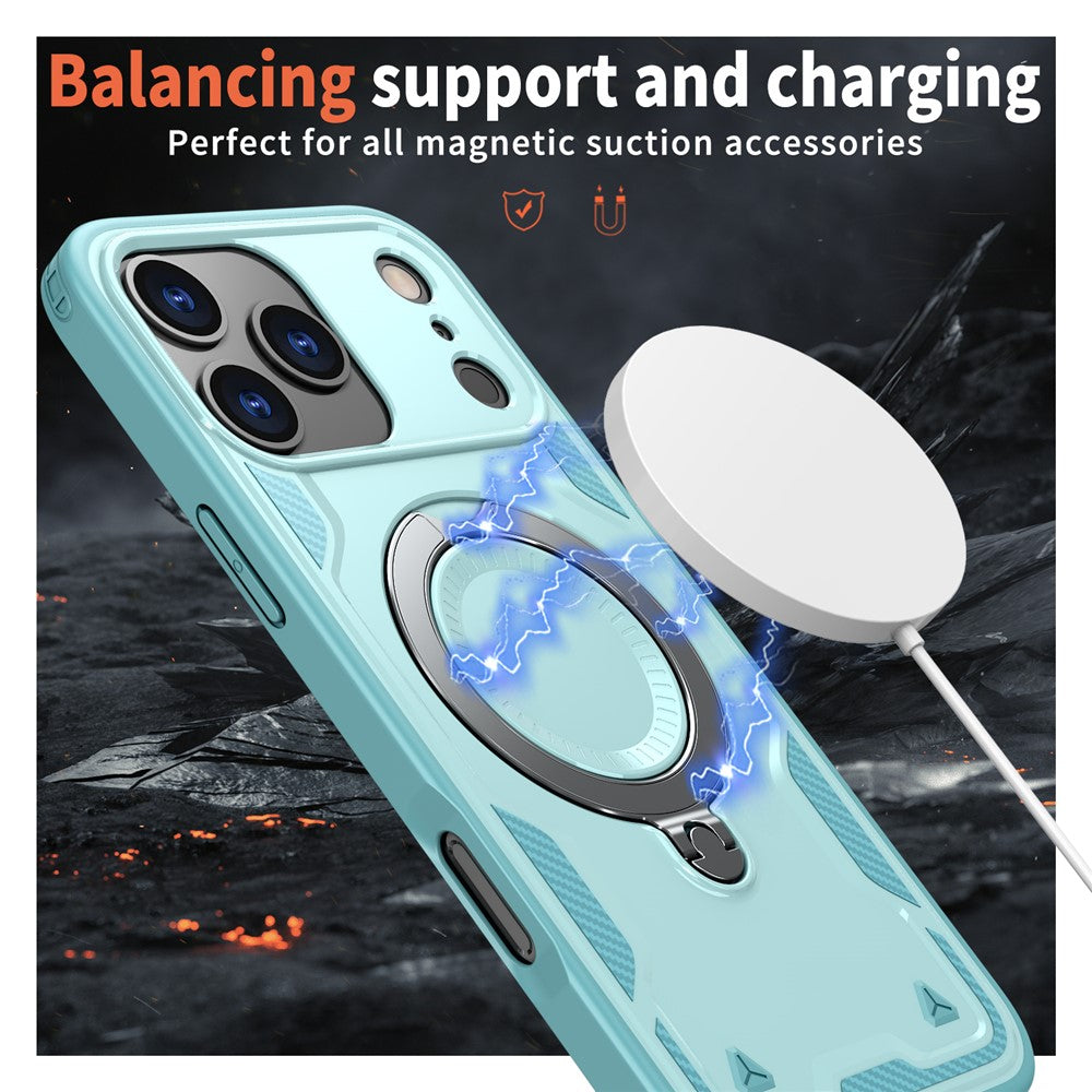 For iPhone 17 Pro Max Case Compatible with MagSafe Military Protection PC + TPU Kickstand Phone Cover - Baby Blue