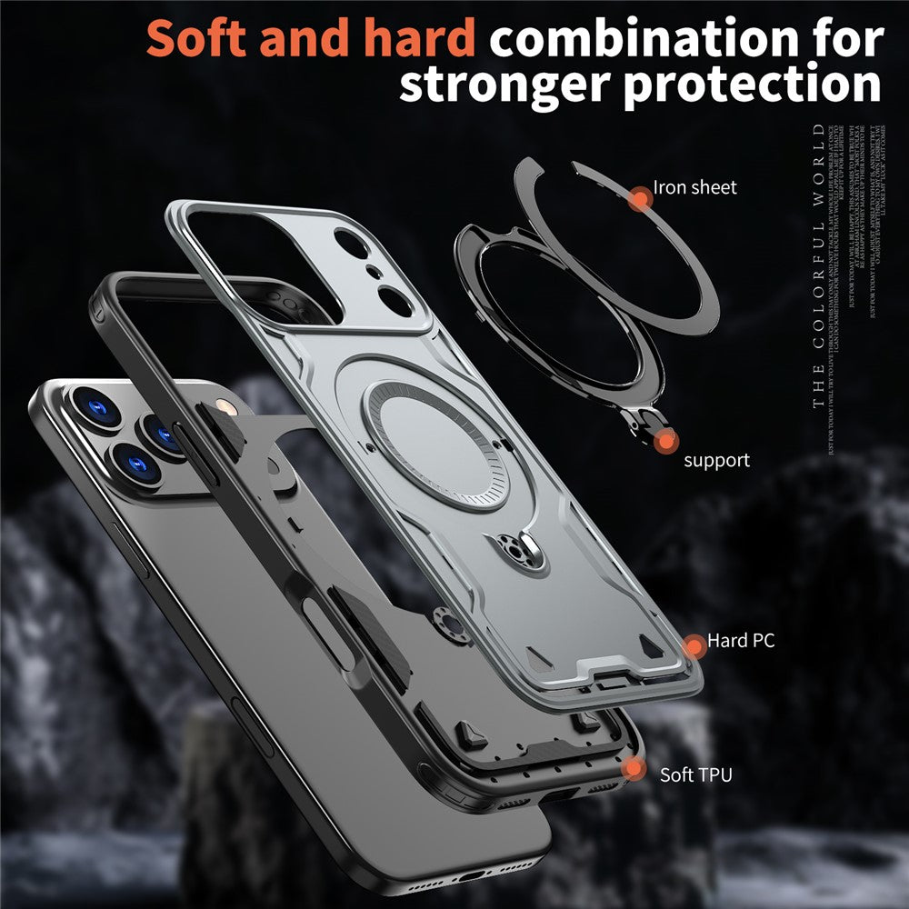 For iPhone 17 Pro Max Case Compatible with MagSafe Military Protection PC + TPU Kickstand Phone Cover - Grey