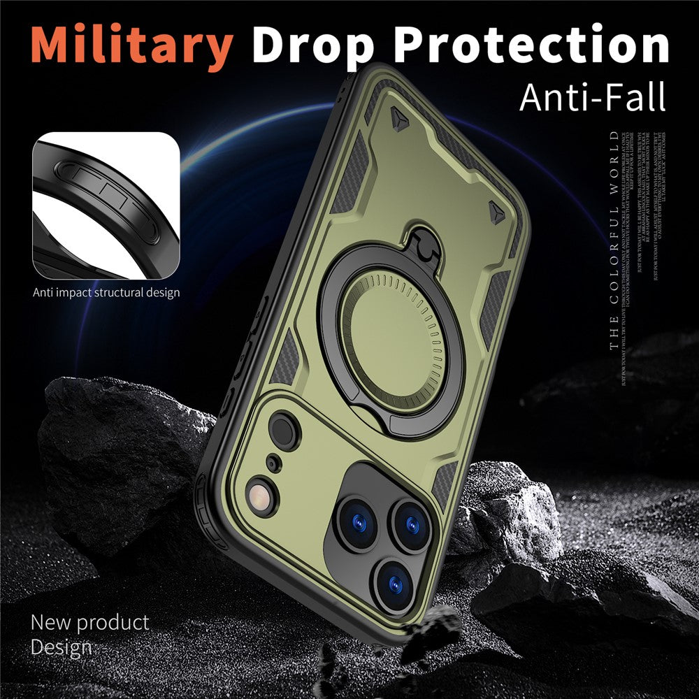 For iPhone 17 Pro Max Case Compatible with MagSafe Military Protection PC + TPU Kickstand Phone Cover - Olive Green